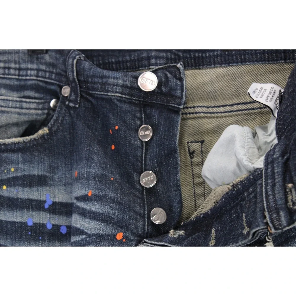 GFTD Los Angeles Distressed‎ Slim Jeans Mens 32 Blue Paint Splatter Streetwear